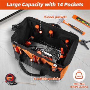 Tool Bag 14''Thick Outer Pocket Tool Organizer (Orange)